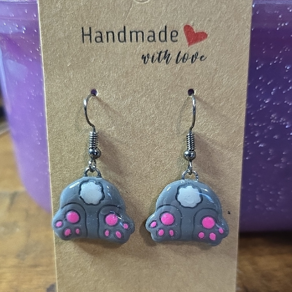 Gray and Pink Handmade Earrings